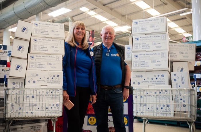 Rotary shoeboxes being collected from Crowborough Tesco