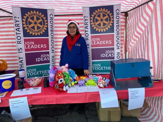 Crowborough Rotarian Annick on the Christmas stall