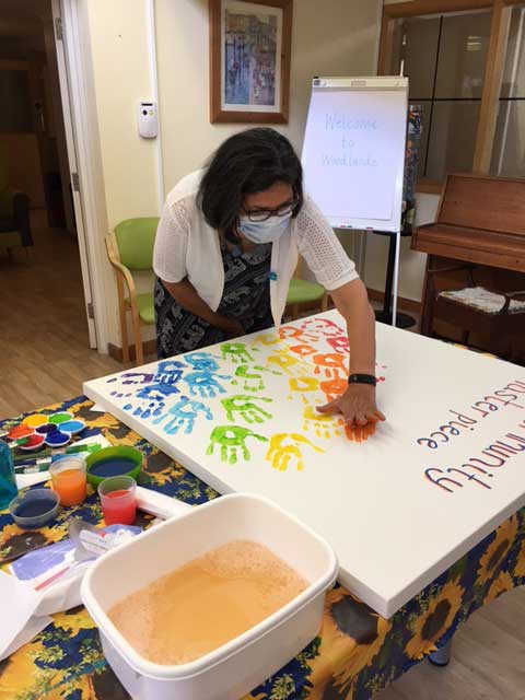 Hand prints picture, community masterpiece being painted.